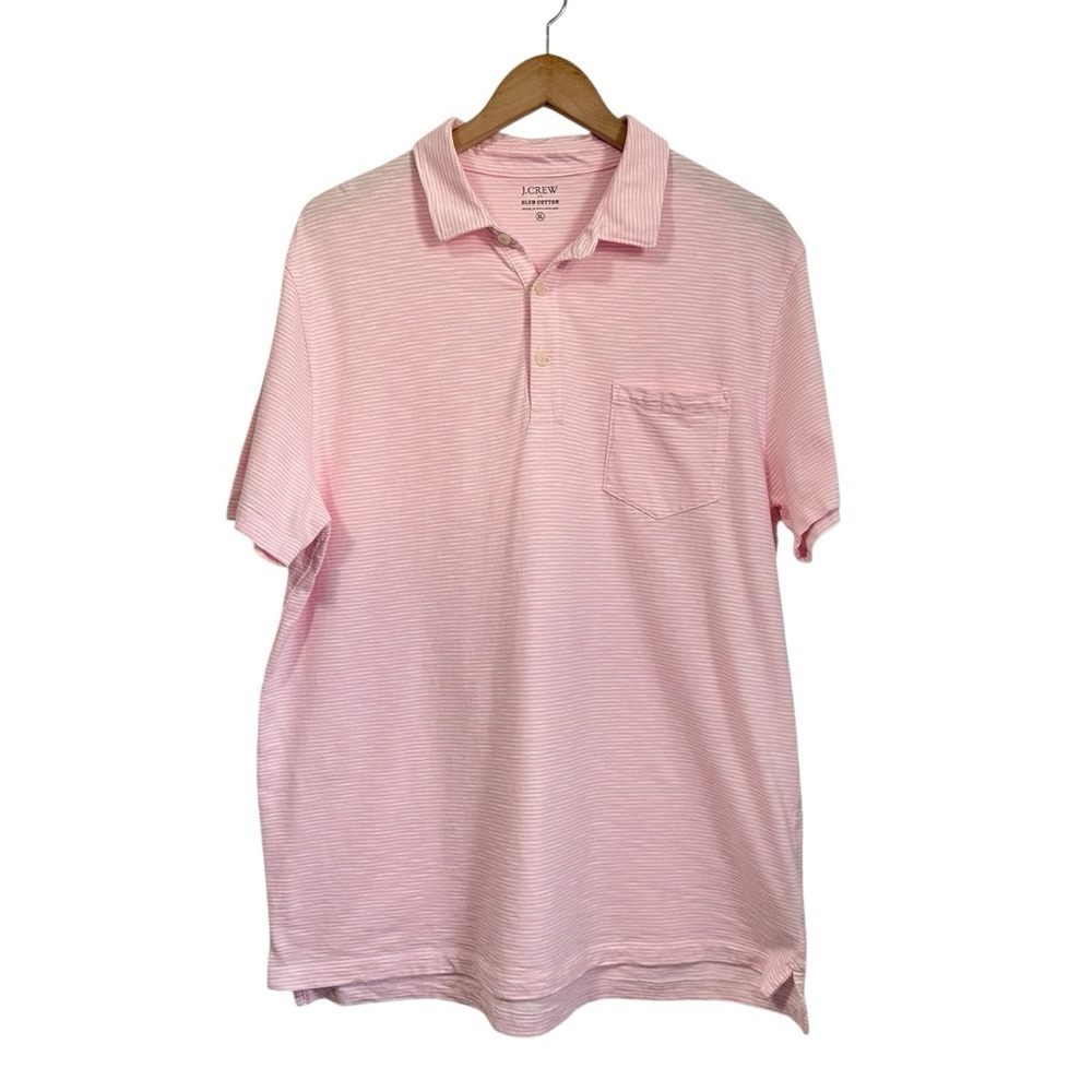 J.Crew Factory Mens Striped Slub Jersey Pocket Polo Shirt XL Pink Short Sleeve